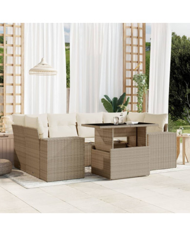 Salon de jardin avec coussins 7 pcs beige résine tressée | Mobilier & Déco