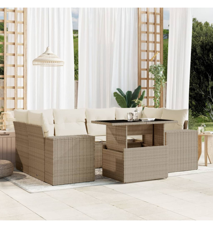 Salon de jardin avec coussins 7 pcs beige résine tressée | Mobilier & Déco