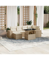 Salon de jardin avec coussins 7 pcs beige résine tressée | Mobilier & Déco