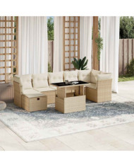 Salon de jardin avec coussins 8 pcs beige résine tressée | Mobilier & Déco