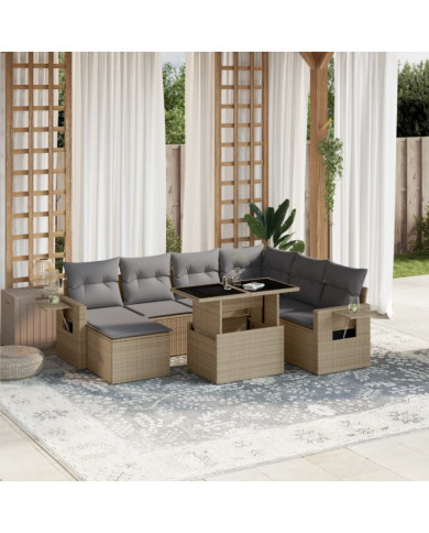 Salon de jardin avec coussins 8 pcs beige résine tressée | Mobilier & Déco