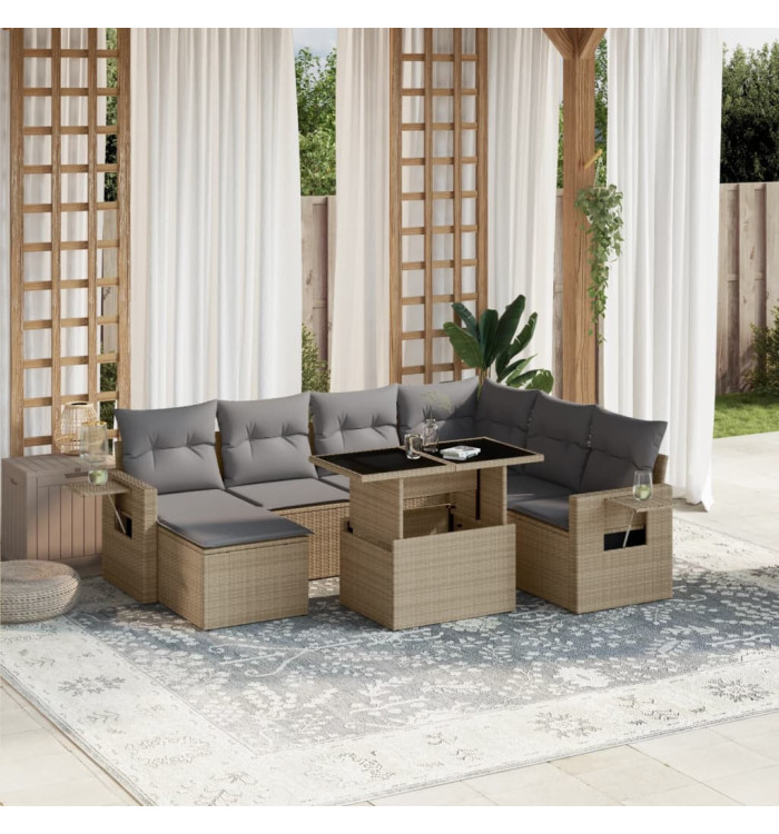 Salon de jardin avec coussins 8 pcs beige résine tressée | Mobilier & Déco