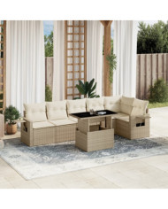 Salon de jardin avec coussins 7 pcs beige résine tressée | Mobilier & Déco