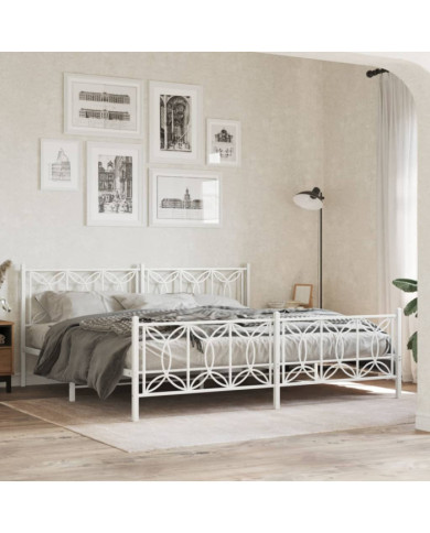 Cadre de lit métal sans matelas et pied de lit blanc 200x200 cm | Mobilier & Déco