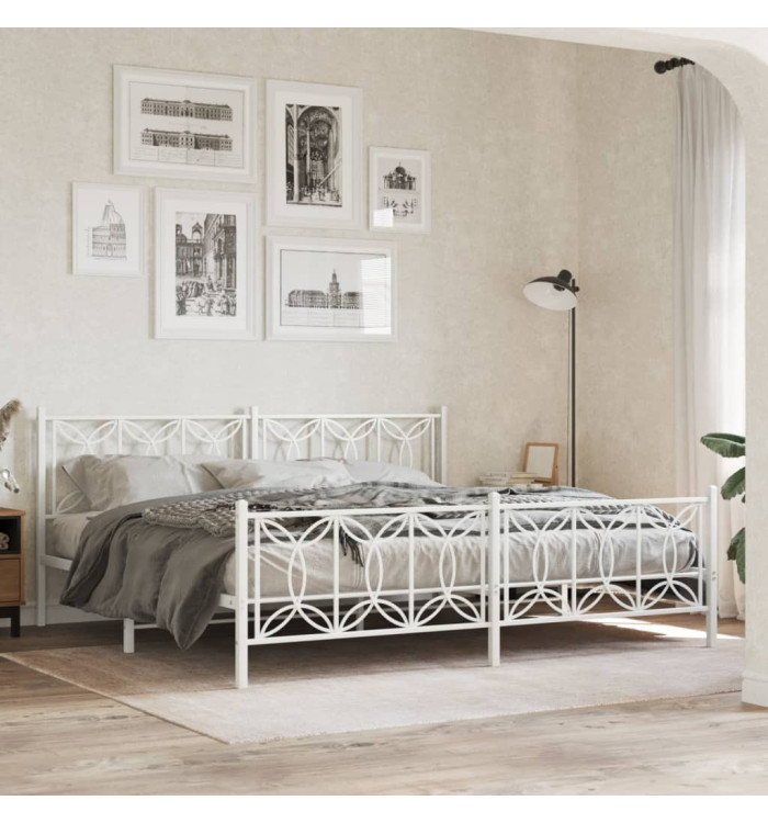 Cadre de lit métal sans matelas et pied de lit blanc 200x200 cm | Mobilier & Déco
