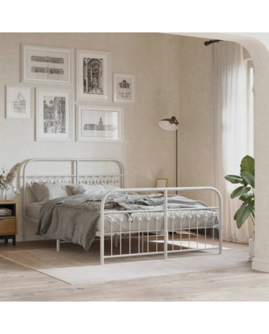 Cadre de lit métal sans matelas et pied de lit blanc 140x200 cm | Mobilier & Déco