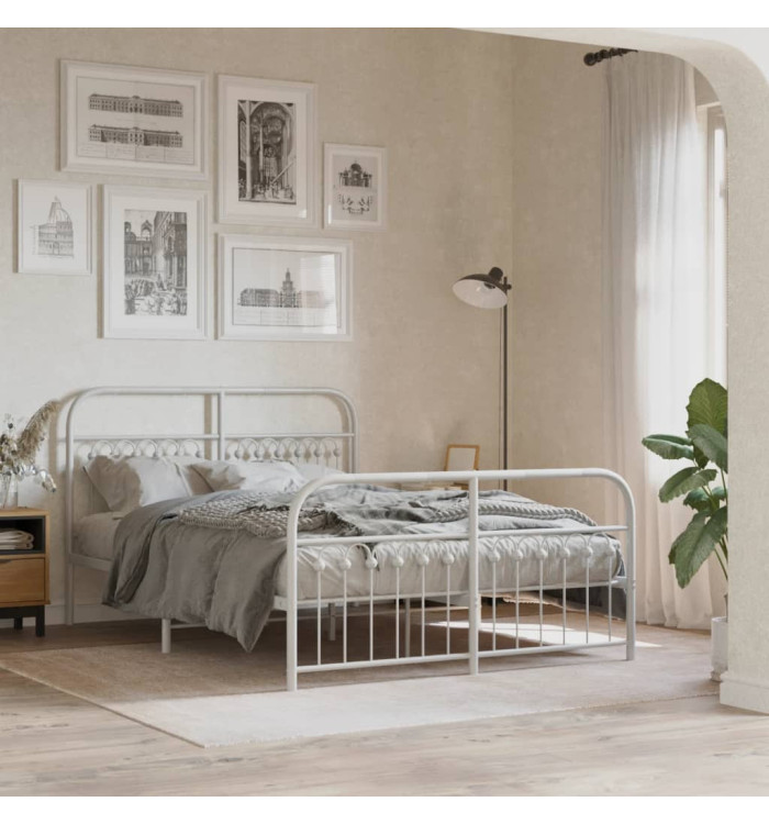 Cadre de lit métal sans matelas et pied de lit blanc 140x200 cm | Mobilier & Déco