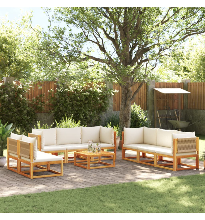 Salon de jardin avec coussins 9 pcs bois massif d'acacia | Mobilier & Déco