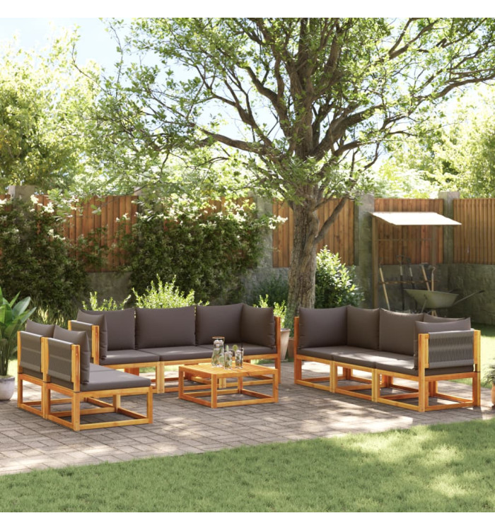 Salon de jardin avec coussins 9 pcs bois massif d'acacia | Mobilier & Déco