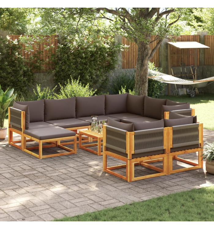 Salon de jardin avec coussins 10 pcs bois d'acacia solide | Mobilier & Déco