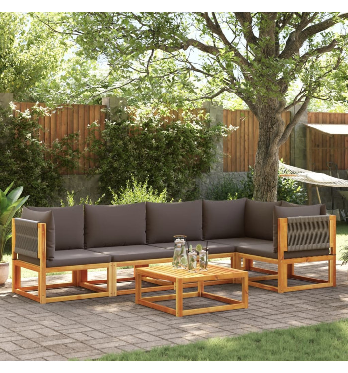Salon de jardin avec coussins 6 pcs bois d'acacia solide | Mobilier & Déco