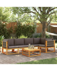 Salon de jardin avec coussins 6 pcs bois d'acacia solide | Mobilier & Déco