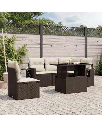 Salon de jardin avec coussins 6 pcs marron résine tressée | Mobilier & Déco