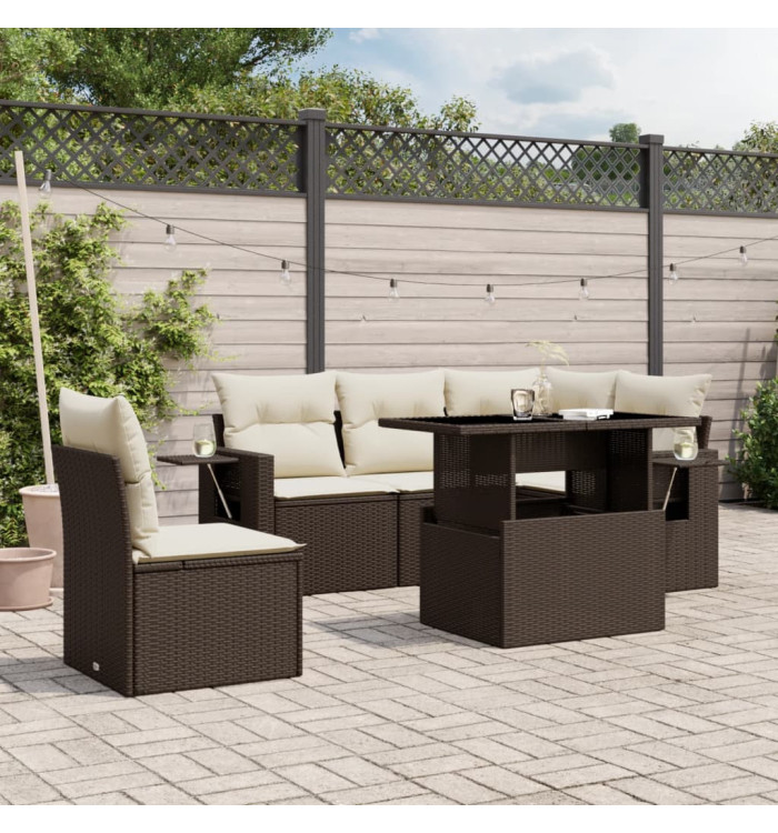 Salon de jardin avec coussins 6 pcs marron résine tressée | Mobilier & Déco