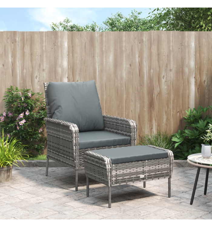 Chaise de jardin avec tabouret gris résine tressée | Mobilier & Déco