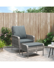 Chaise de jardin avec tabouret gris résine tressée | Mobilier & Déco