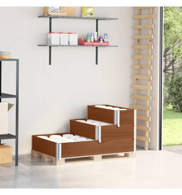 Lit surélevé à 3 niveaux marron 120x80 cm bois pin massif | Mobilier & Déco