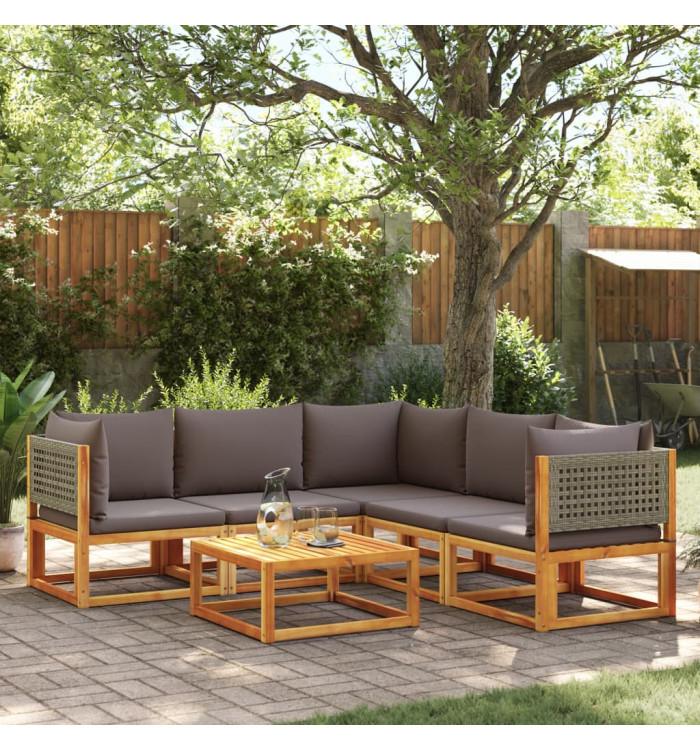 Salon de jardin avec coussins 6 pcs bois d'acacia solide | Mobilier & Déco