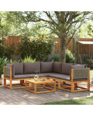 Salon de jardin avec coussins 6 pcs bois d'acacia solide | Mobilier & Déco