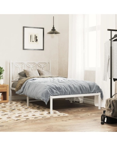 Cadre de lit métal sans matelas et tête de lit blanc 100x190 cm | Mobilier & Déco