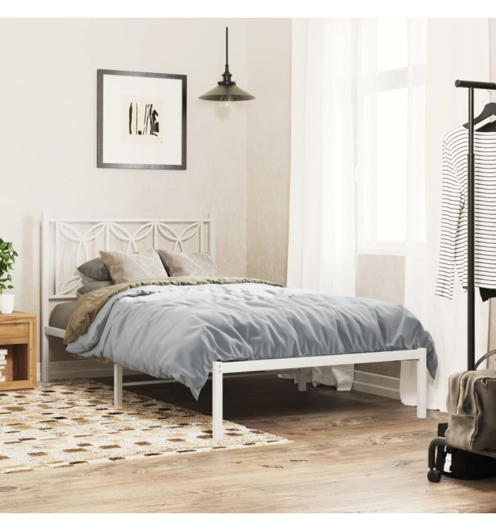 Cadre de lit métal sans matelas et tête de lit blanc 100x190 cm | Mobilier & Déco