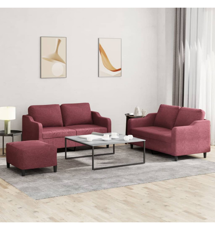 Ensemble de canapés 3 pcs avec coussins Rouge bordeaux Tissu | Mobilier & Déco