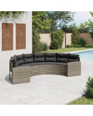 Canapé de jardin avec coussins demi-rond gris résine tressée | Mobilier & Déco