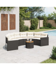 Canapé de jardin table coussins demi-rond noir résine tressée | Mobilier & Déco