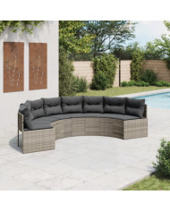 Canapé de jardin avec coussins demi-rond gris résine tressée | Mobilier & Déco