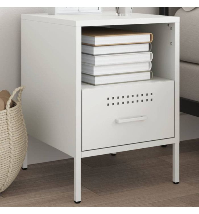 Table de chevet blanc 36x39x50,5 cm acier | Mobilier & Déco
