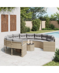 Canapé de jardin avec table coussins rond beige résine tressée | Mobilier & Déco