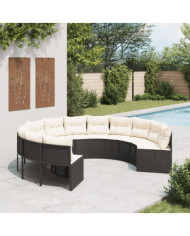 Canapé de jardin avec coussins rond noir résine tressée | Mobilier & Déco