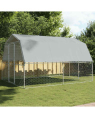 Cage pour chiens avec toit et porte argenté acier galvanisé | Mobilier & Déco