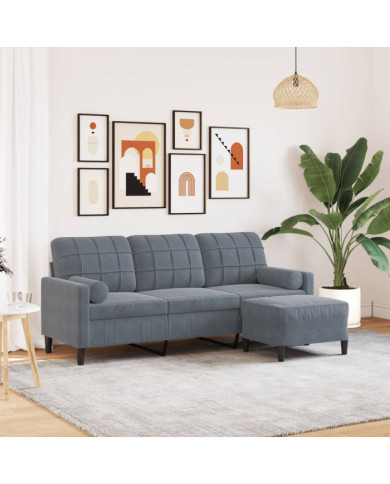 Canapé à 3 places avec repose-pieds Gris foncé 180 cm Velours | Mobilier & Déco