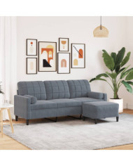 Canapé à 3 places avec repose-pieds Gris foncé 180 cm Velours | Mobilier & Déco