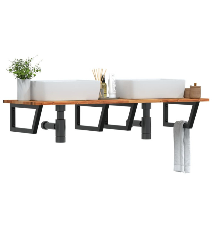Étagère de vasque murale acier et bois massif d'acacia | Mobilier & Déco