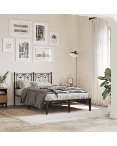 Cadre de lit métal sans matelas avec tête de lit noir 120x190cm | Mobilier & Déco