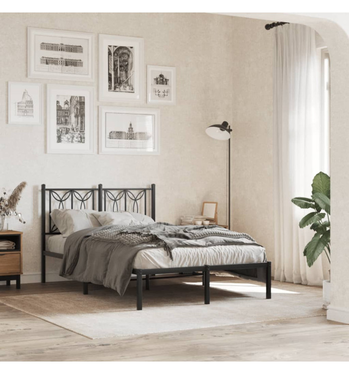 Cadre de lit métal sans matelas avec tête de lit noir 120x190cm | Mobilier & Déco