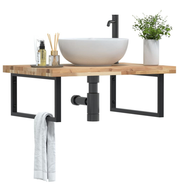 Étagère de vasque murale acier et bois massif d'acacia | Mobilier & Déco