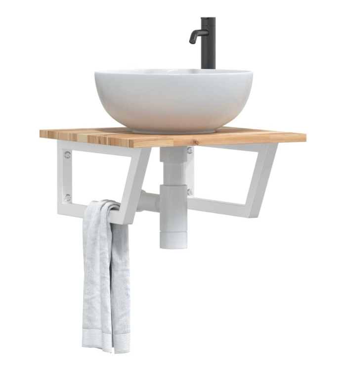 Étagère de vasque murale acier et bois massif d'acacia | Mobilier & Déco