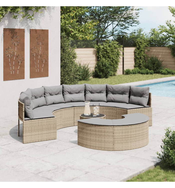Salon de jardin 3 pcs demi-rond beige résine tressée | Mobilier & Déco