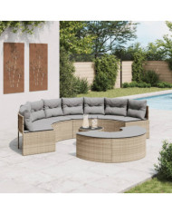 Salon de jardin 3 pcs demi-rond beige résine tressée | Mobilier & Déco