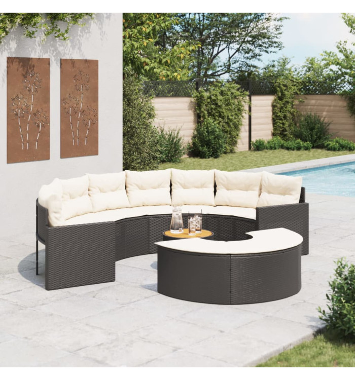 Salon de jardin 3 pcs demi-rond noir résine tressée | Mobilier & Déco