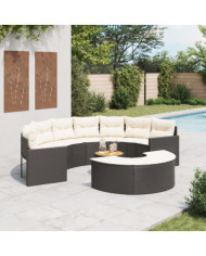 Salon de jardin 3 pcs demi-rond noir résine tressée | Mobilier & Déco