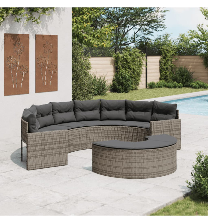 Salon de jardin 2 pcs demi-rond gris résine tressée | Mobilier & Déco