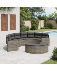 Salon de jardin 2 pcs demi-rond gris résine tressée | Mobilier & Déco