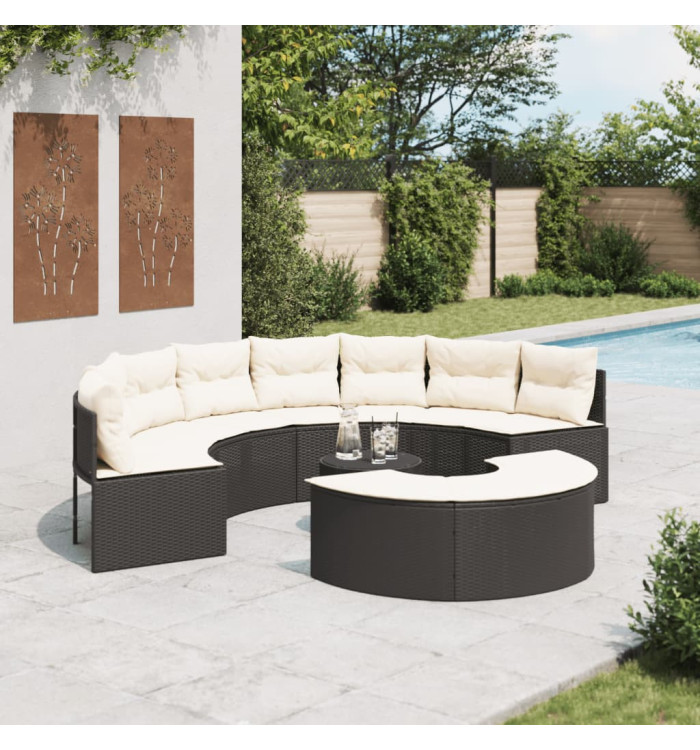 Salon de jardin 3 pcs demi-rond noir résine tressée | Mobilier & Déco