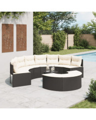 Salon de jardin 3 pcs demi-rond noir résine tressée | Mobilier & Déco