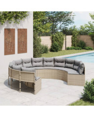 Canapé de jardin avec coussins rond beige résine tressée | Mobilier & Déco