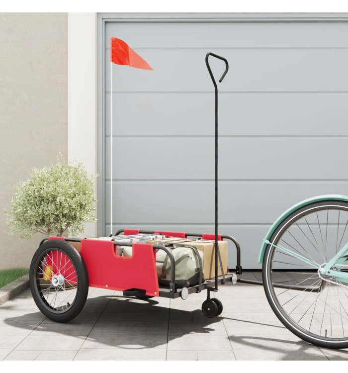 Remorque de vélo rouge et noir tissu oxford et fer | Mobilier & Déco